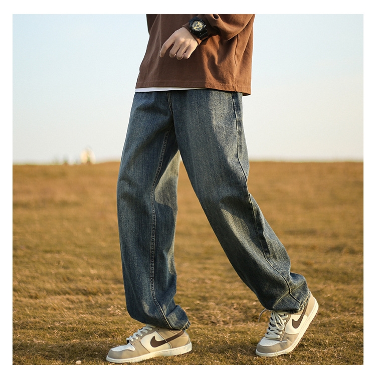 Джинсы мужские винтажные прямые длинные черного цвета оптом из Китая