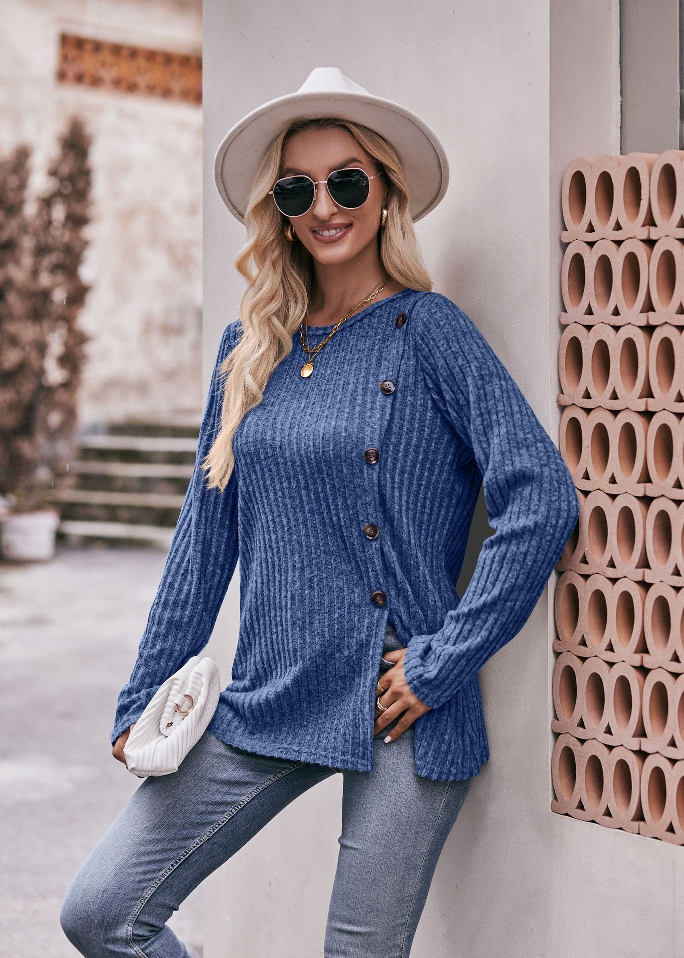 Женская футболка с круглым вырезом и пуговицами оптом из Китая