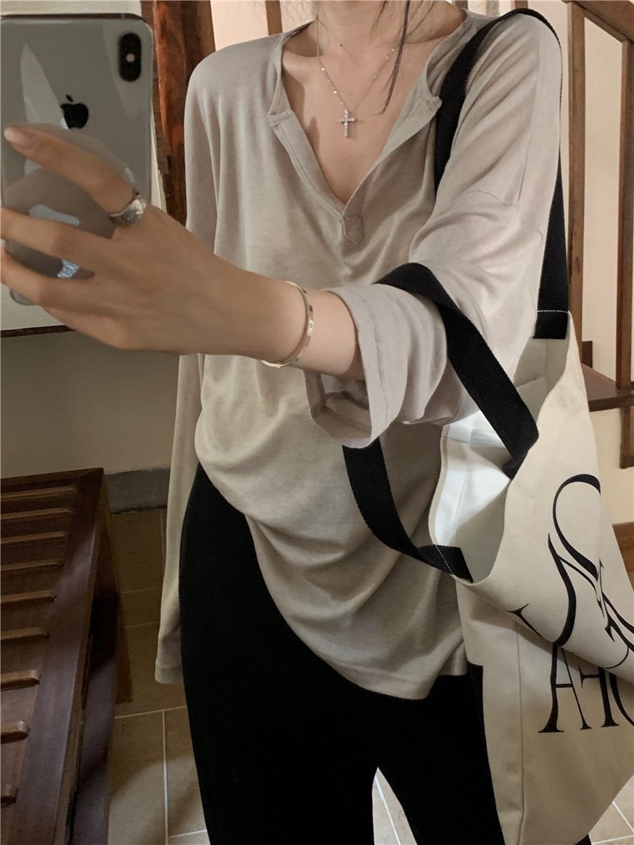 Летняя женская футболка с длинным рукавом и V-образным вырезом оптом