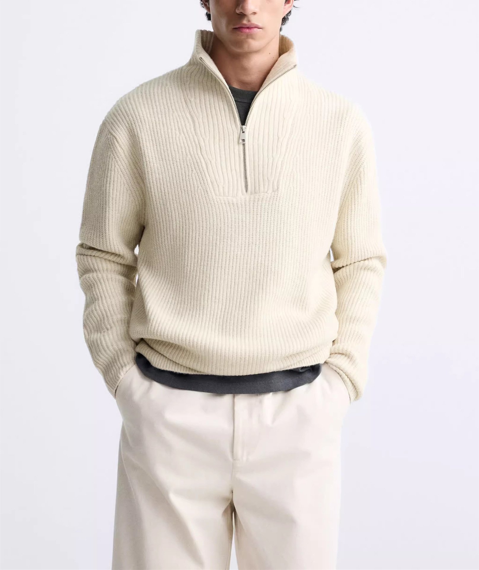 Мужской свитер с высоким воротником и молнией оптом