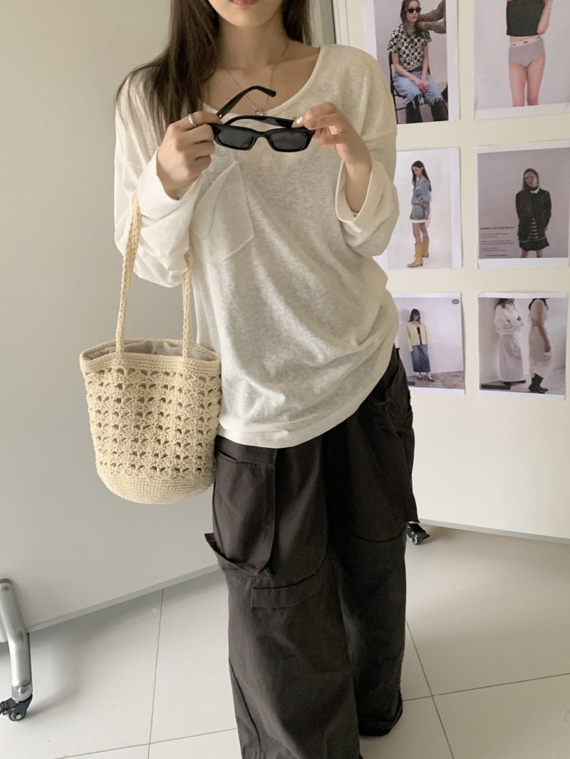 Белая летняя футболка с длинным рукавом и прозрачной тканью оптом