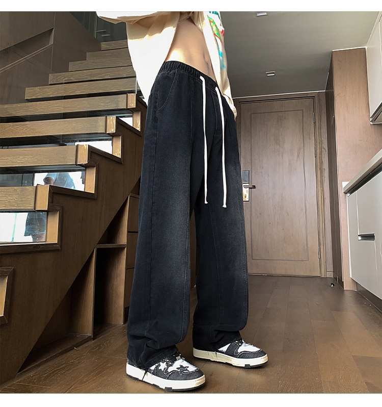 Джинсы мужские 2024 новинка весна осень тонкие американские уличные широкие прямые свободные брюки оптом из Китая