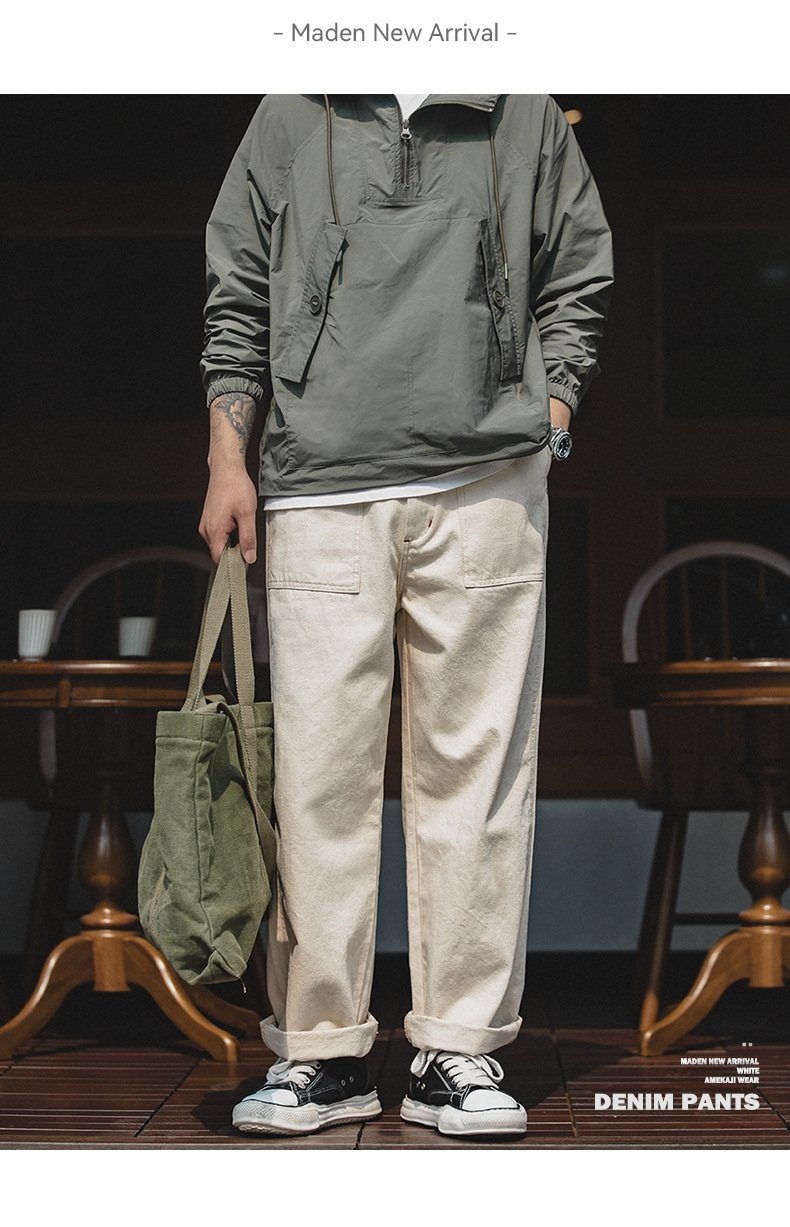 Мужские джинсы Маден ретро белого цвета оптом из Китая