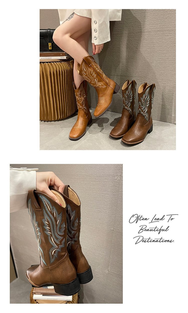 Женские сапоги рыцаря с вышивкой V-образного выреза 2024 весна-осень оптом