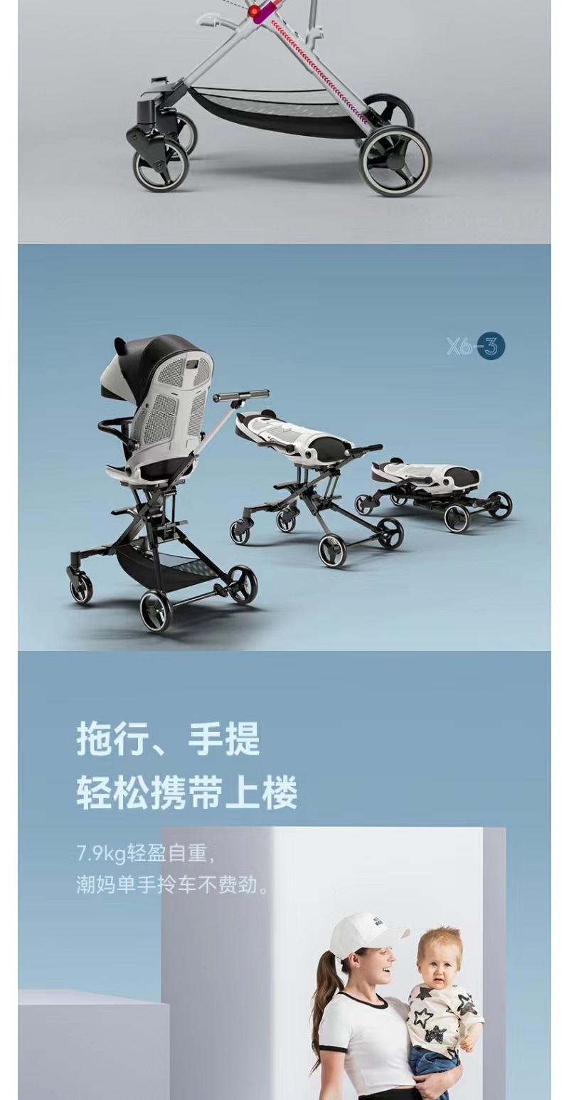 Playkids普洛可遛娃婴幼儿可躺可换向高景观轻便推车一键折叠X6X7 оптом из Китая