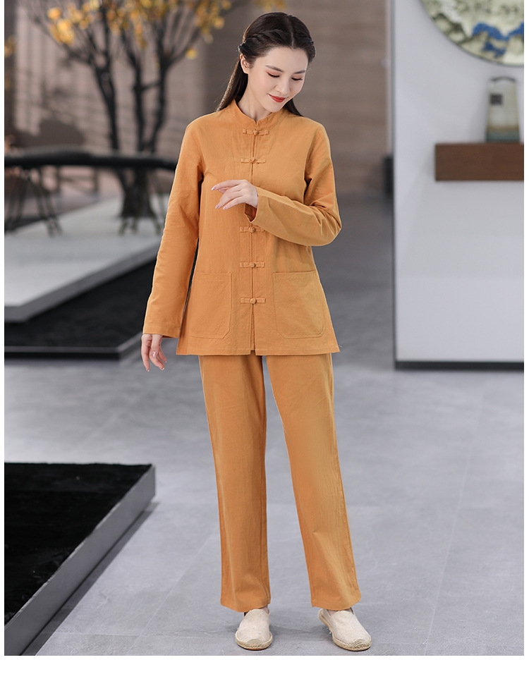 Комплект широких брюк из хлопково-ленной ткани в китайском стиле оптом из Китая