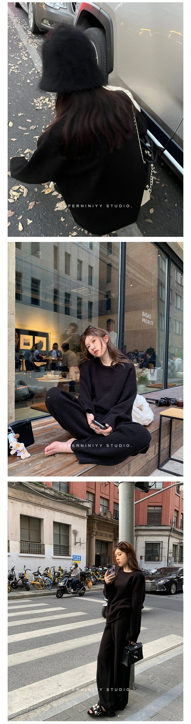 Набор из мягкого шерстяного свитера и широких брюк оптом из Китая