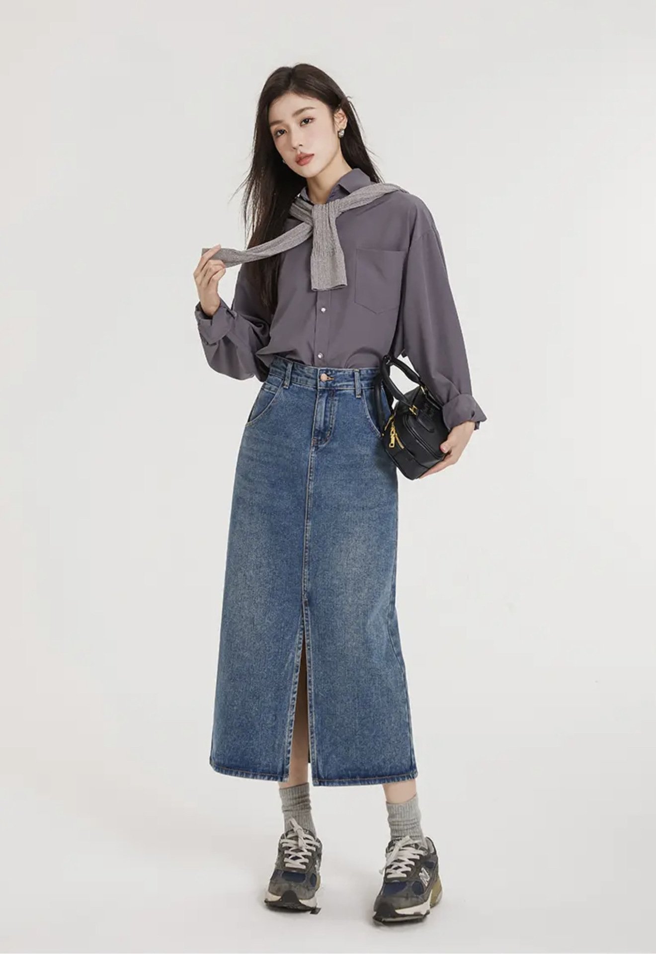 Джинсовая юбка с высокой талией и разрезом в стиле ретро оптом из Китая