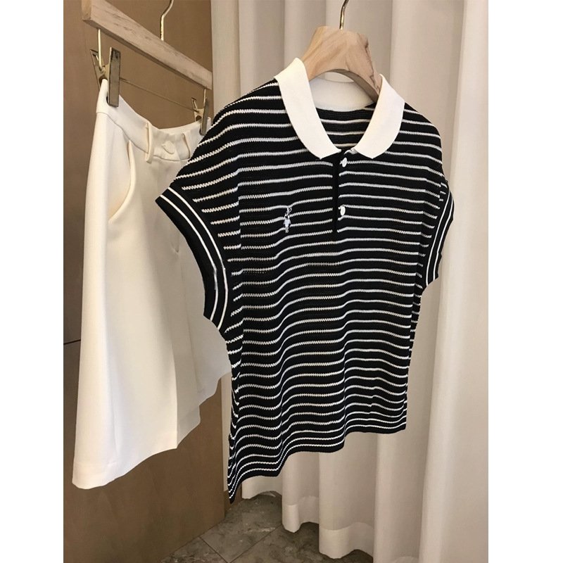 Женская футболка с вышивкой зайца и поло в полоску оптом