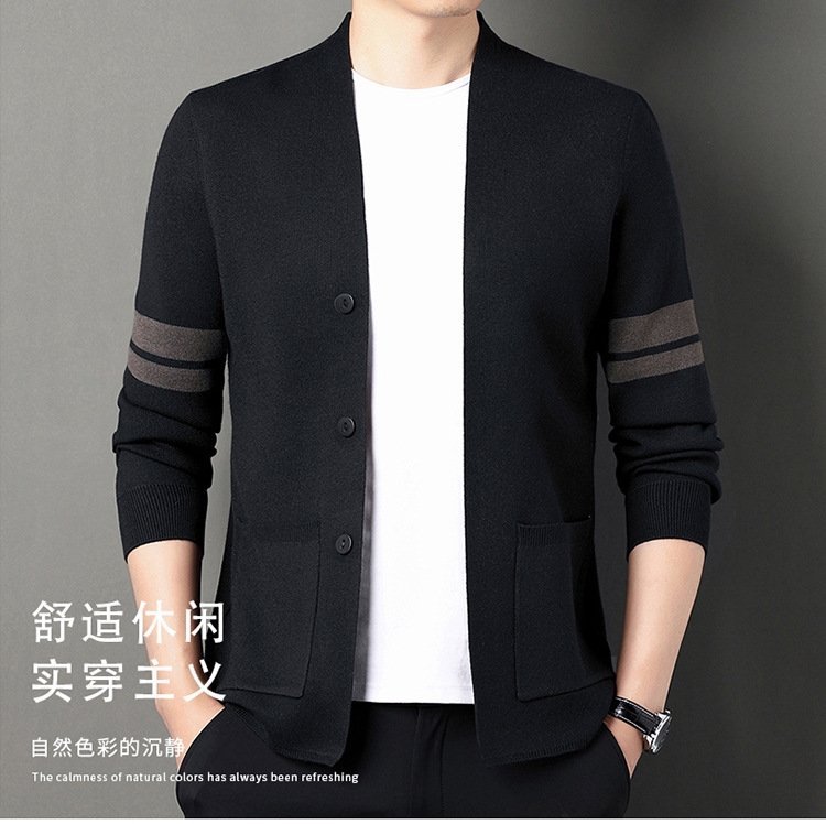 Мужская тонкая кардиган-жакет в полоску оптом