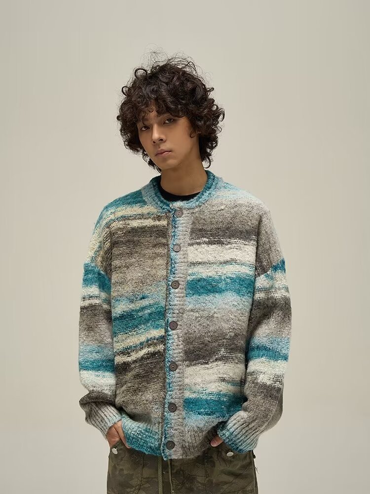 Ретро полосатый свитер с круглым вырезом оптом