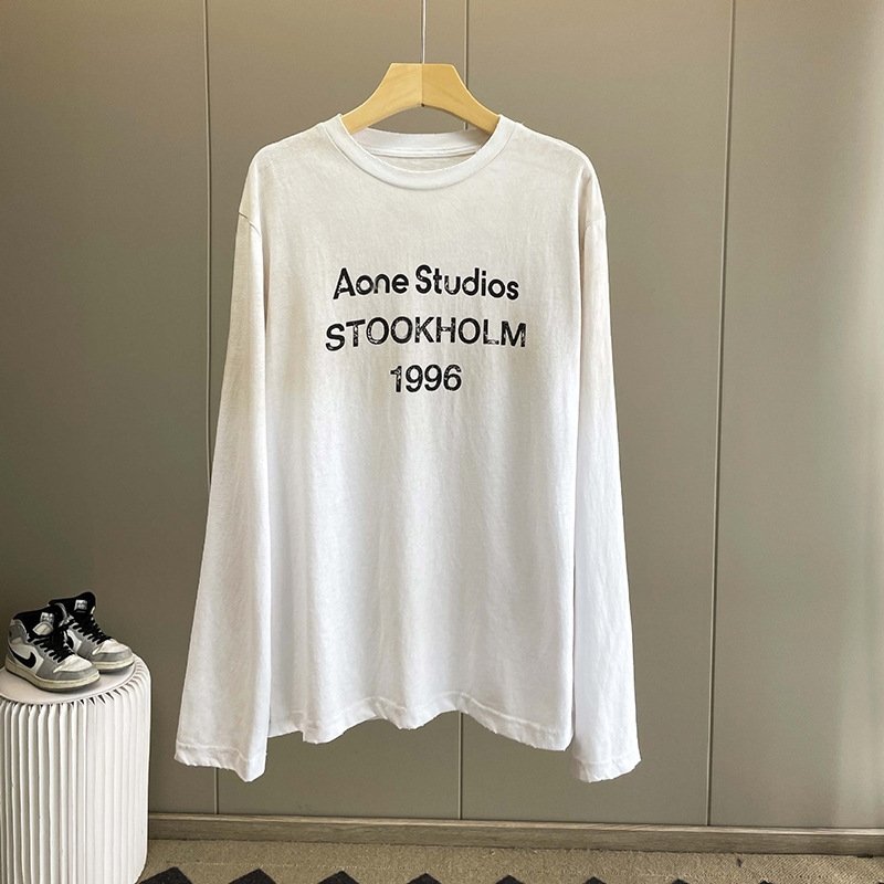 Футболка с длинным рукавом в стиле 2023SS с эффектом старения и градиентной печатью ACXD оптом