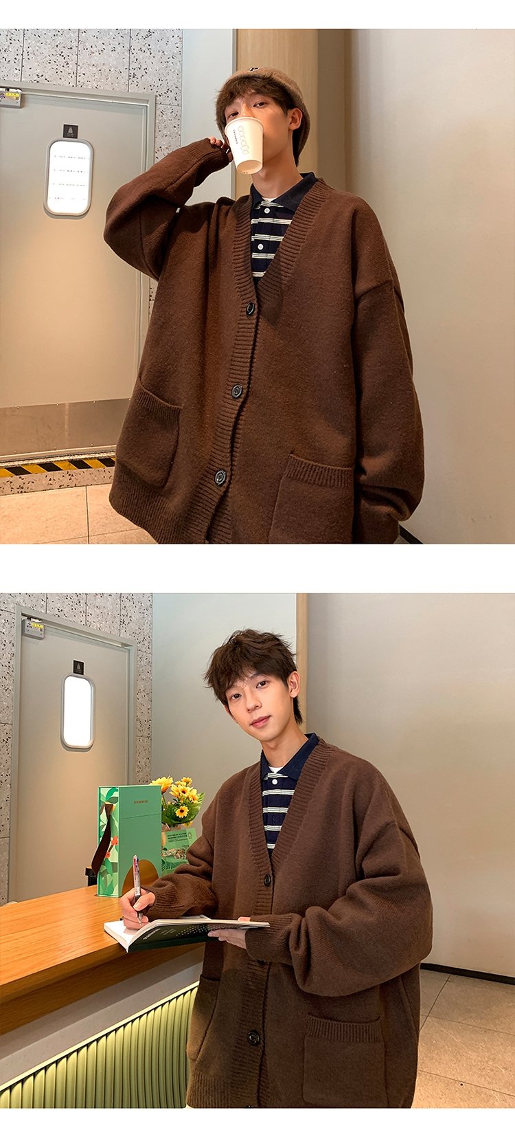 Мужской свитер V-образный вырез осенне-зимний японский ретро-ленивый вязаный свитер в стиле хип-хоп свободный наружный свитер оптом