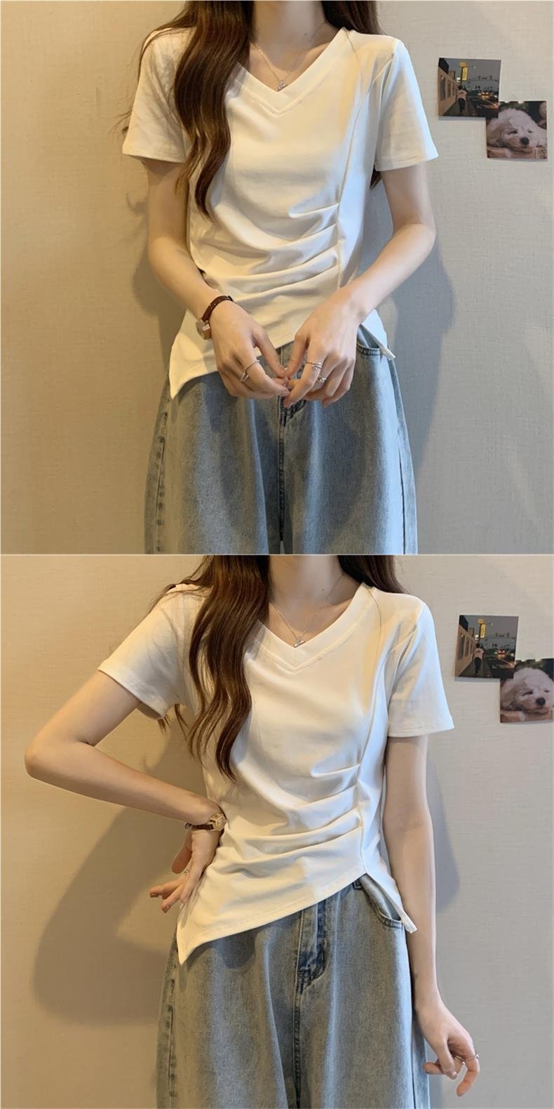 Футболка с коротким рукавом V-образным вырезом оптом