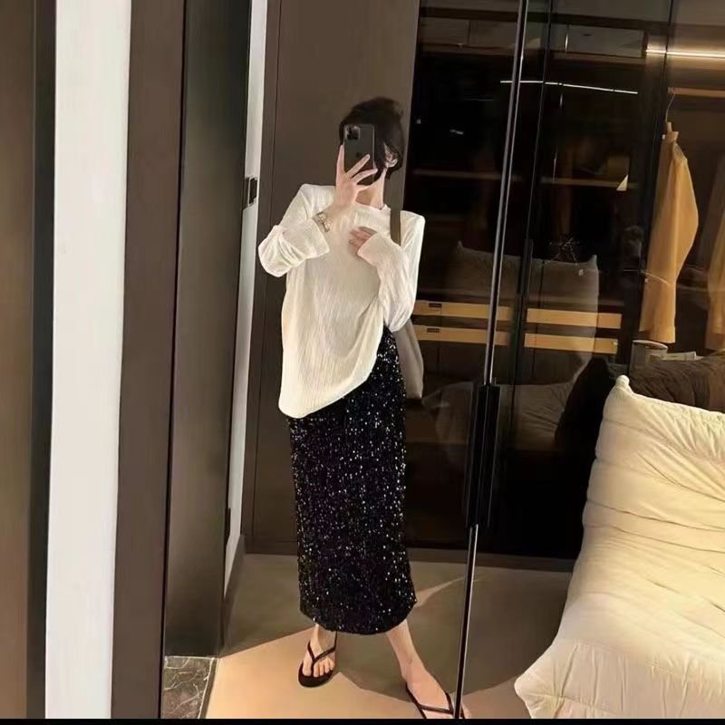 Юбка-миди с высокой талией и блестками оптом из Китая