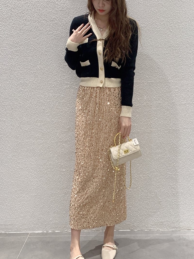 Высокая юбка с блестками из бархата оптом из Китая