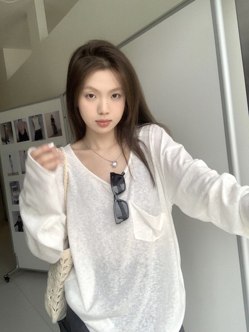 Белая летняя футболка с длинным рукавом и прозрачной тканью оптом