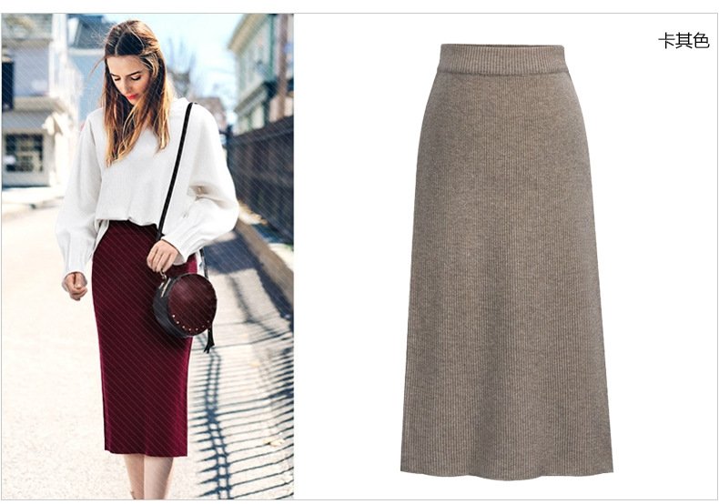 Шерстяная юбка с разрезом на осень и зиму оптом из Китая
