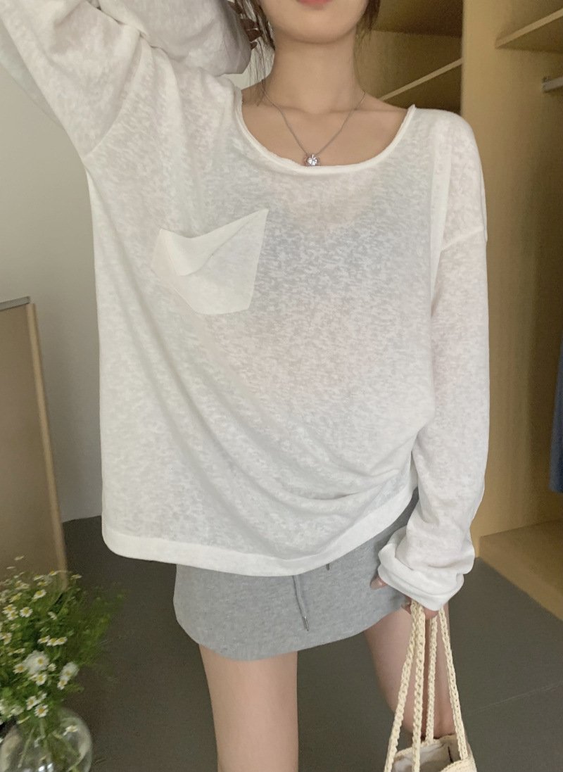 Белая летняя футболка с длинным рукавом и прозрачной тканью оптом