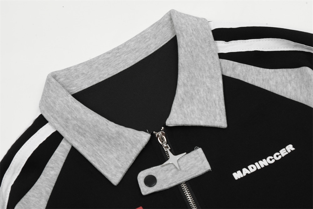 Мужская спортивная толстовка с воротником поло и контрастными вставками оптом из Китая