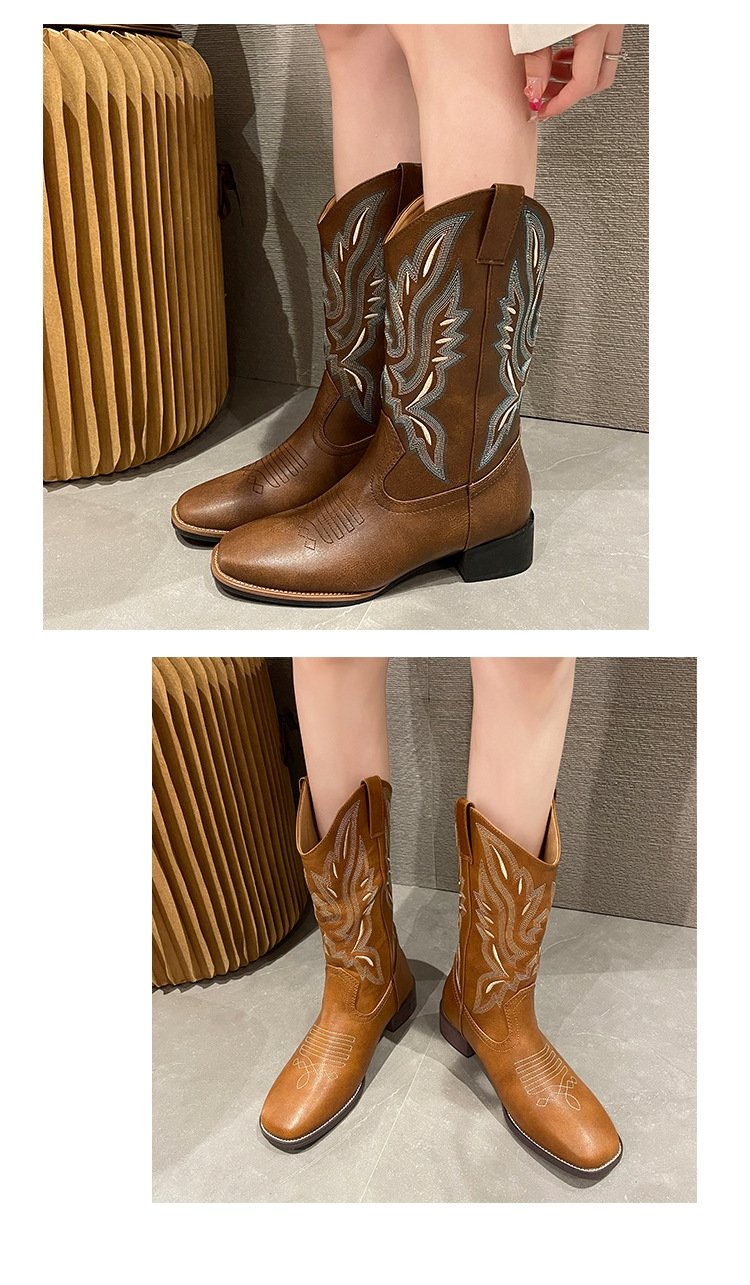 Женские сапоги рыцаря с вышивкой V-образного выреза 2024 весна-осень оптом
