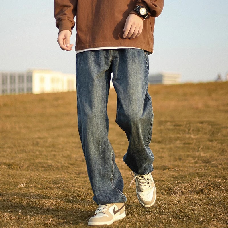 Джинсы мужские винтажные прямые длинные черного цвета оптом из Китая