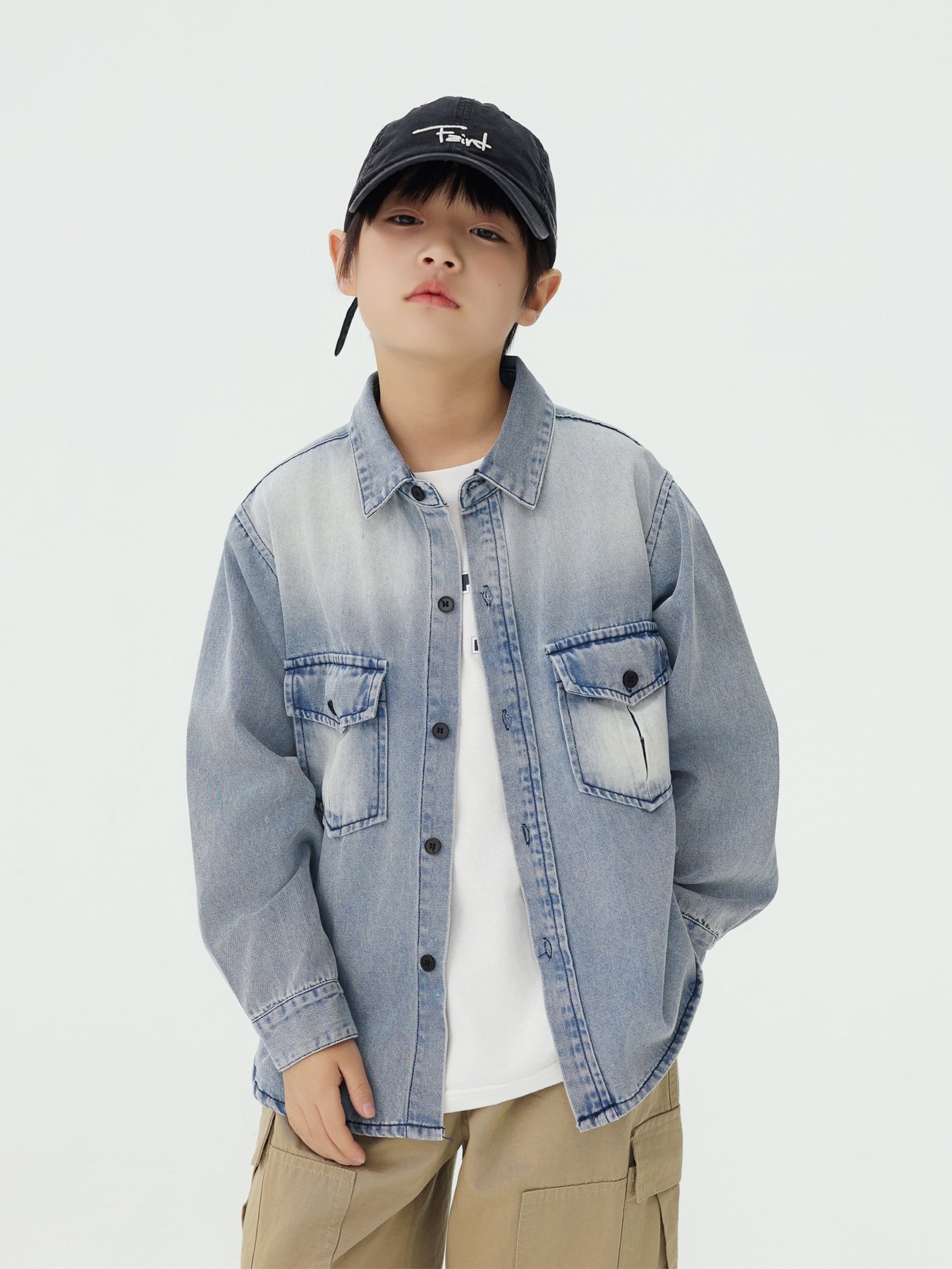 Детская джинсовая рубашка с длинным рукавом оптом из Китая