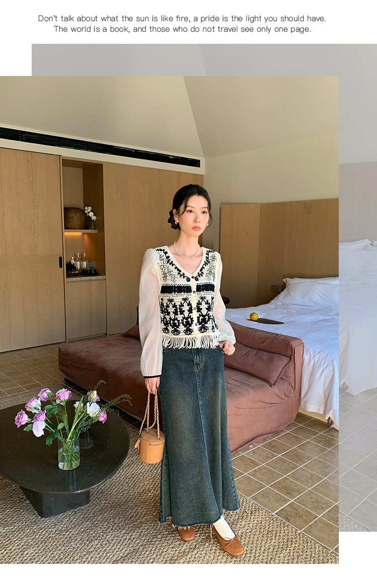 Высокая джинсовая юбка A-силуэта 2023 оптом из Китая