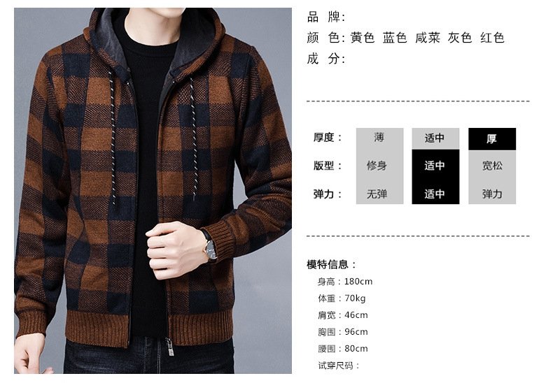 Мужская зимняя толстовка с капюшоном и клетчатым узором оптом