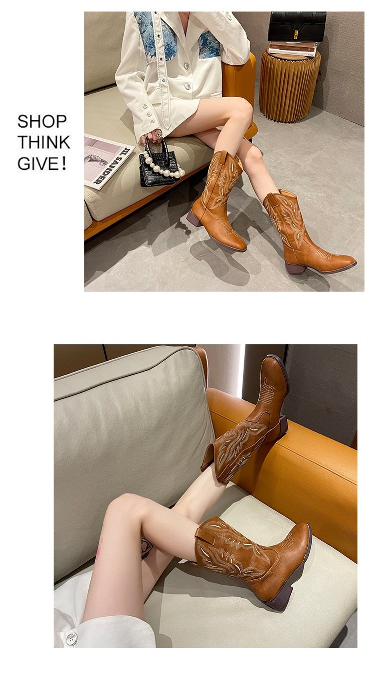 Женские сапоги рыцаря с вышивкой V-образного выреза 2024 весна-осень оптом