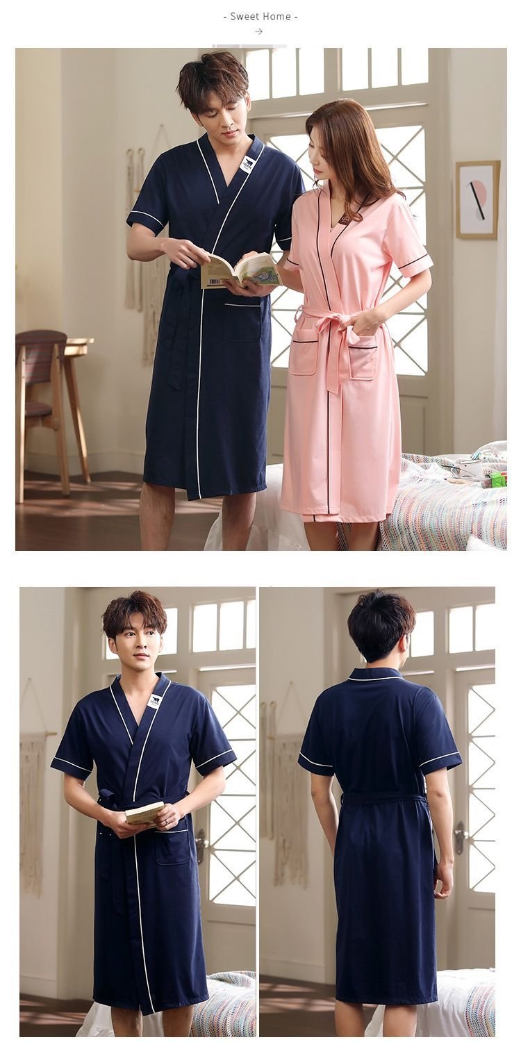 Халат для сна летний длинный сексуальный хлопковый для женщин и мужчин 100% хлопок больших размеров тонкий для пар оптом