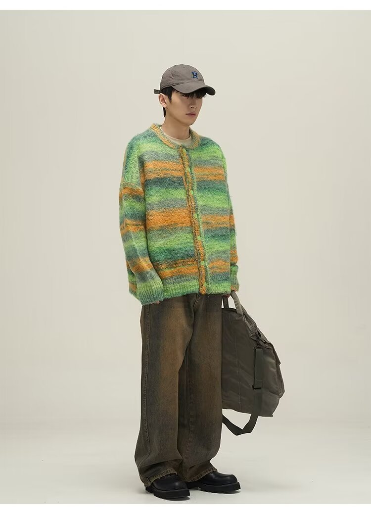 Ретро полосатый свитер с круглым вырезом оптом