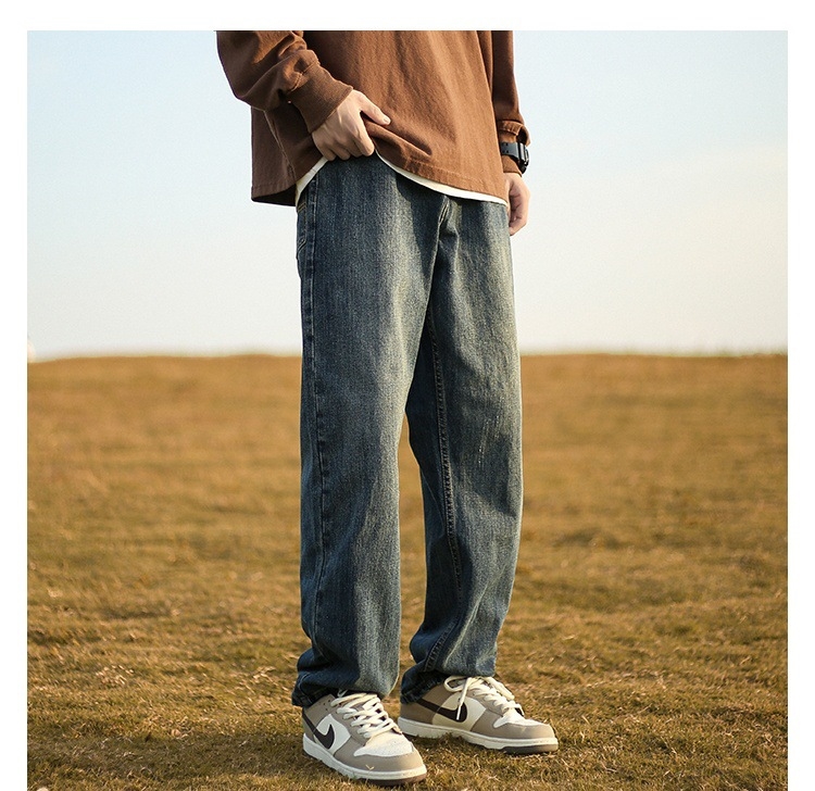 Джинсы мужские винтажные прямые длинные черного цвета оптом из Китая