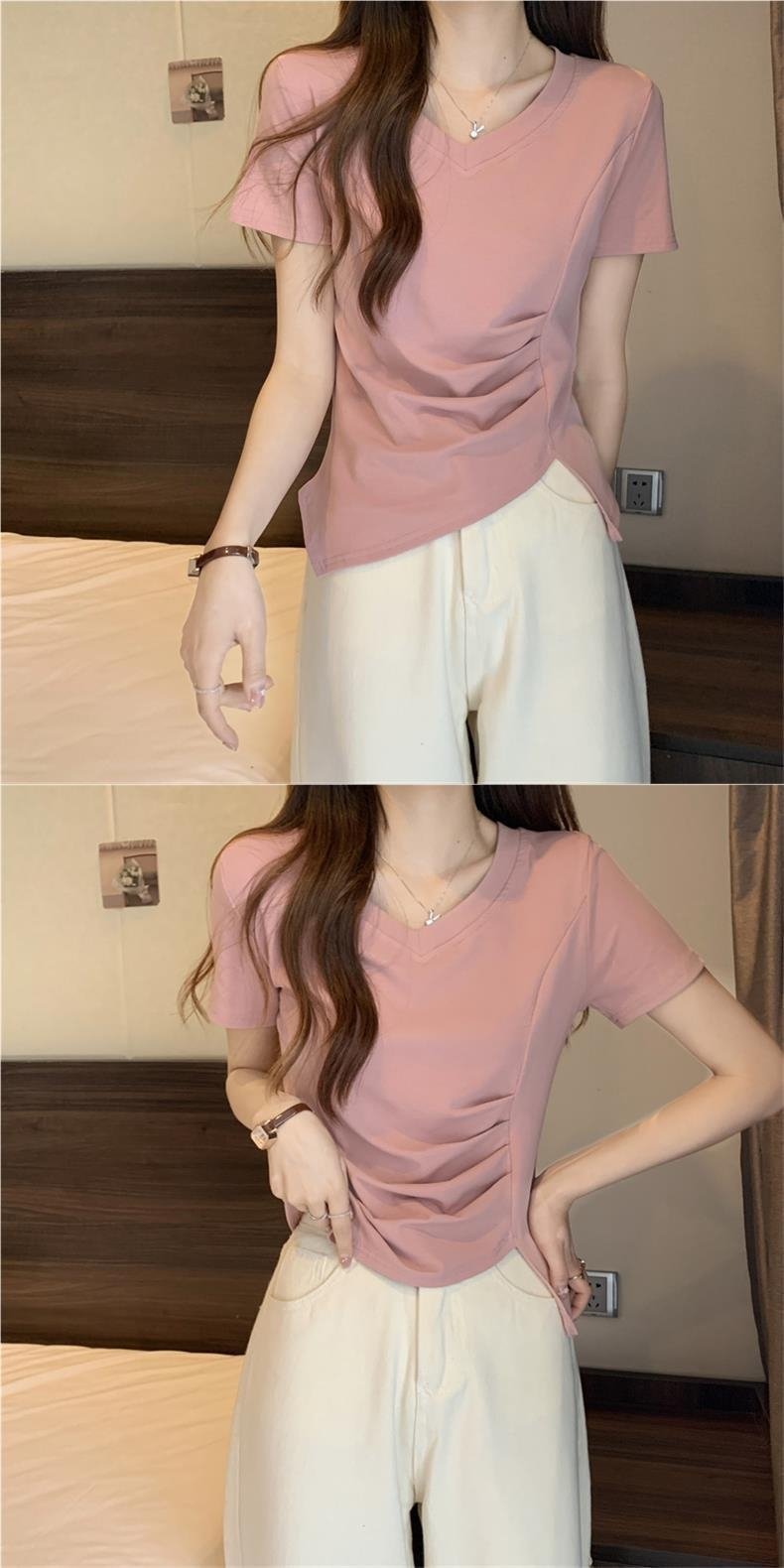 Футболка с коротким рукавом V-образным вырезом оптом