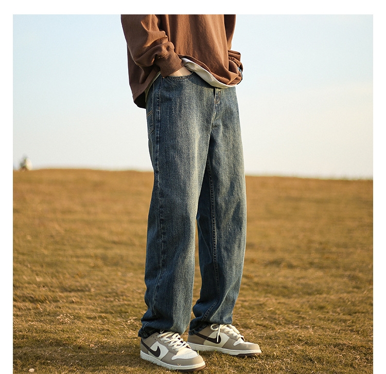 Джинсы мужские винтажные прямые длинные черного цвета оптом из Китая