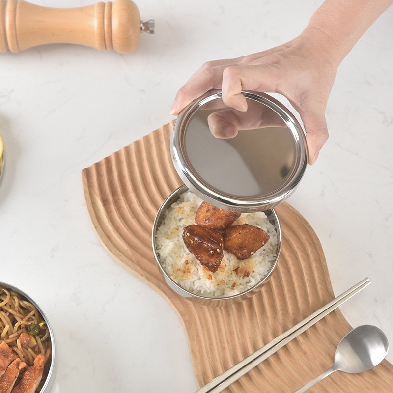 Детская круглая двухслойная нержавеющая стальная миска с крышкой оптом