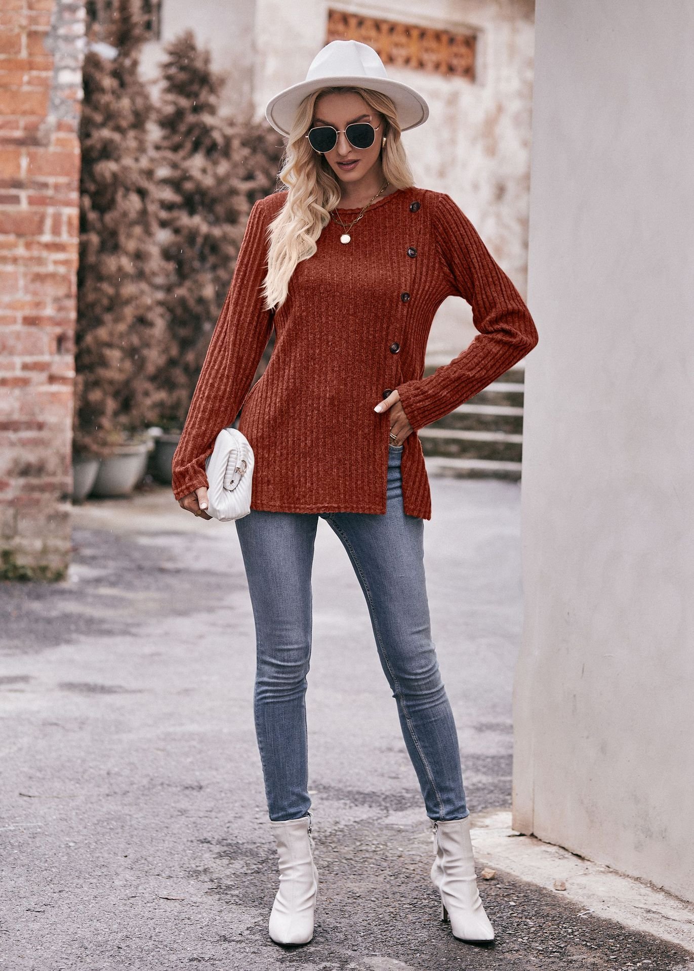 Женская футболка с круглым вырезом и пуговицами оптом из Китая