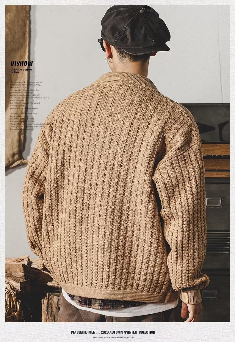 Мужской свитер с воротником и широкими рукавами оптом