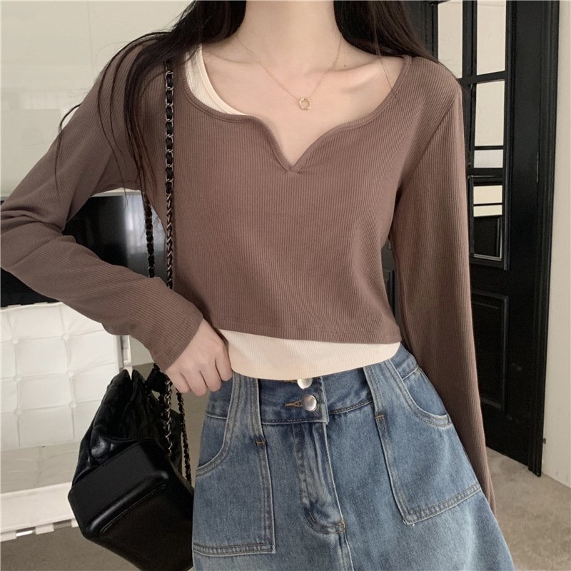 Женская футболка с длинным рукавом в ретро стиле оптом из Китая