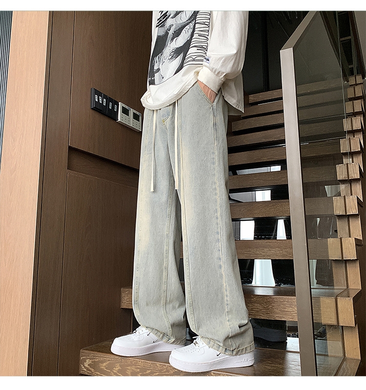 Джинсы мужские 2024 новинка весна осень тонкие американские уличные широкие прямые свободные брюки оптом из Китая