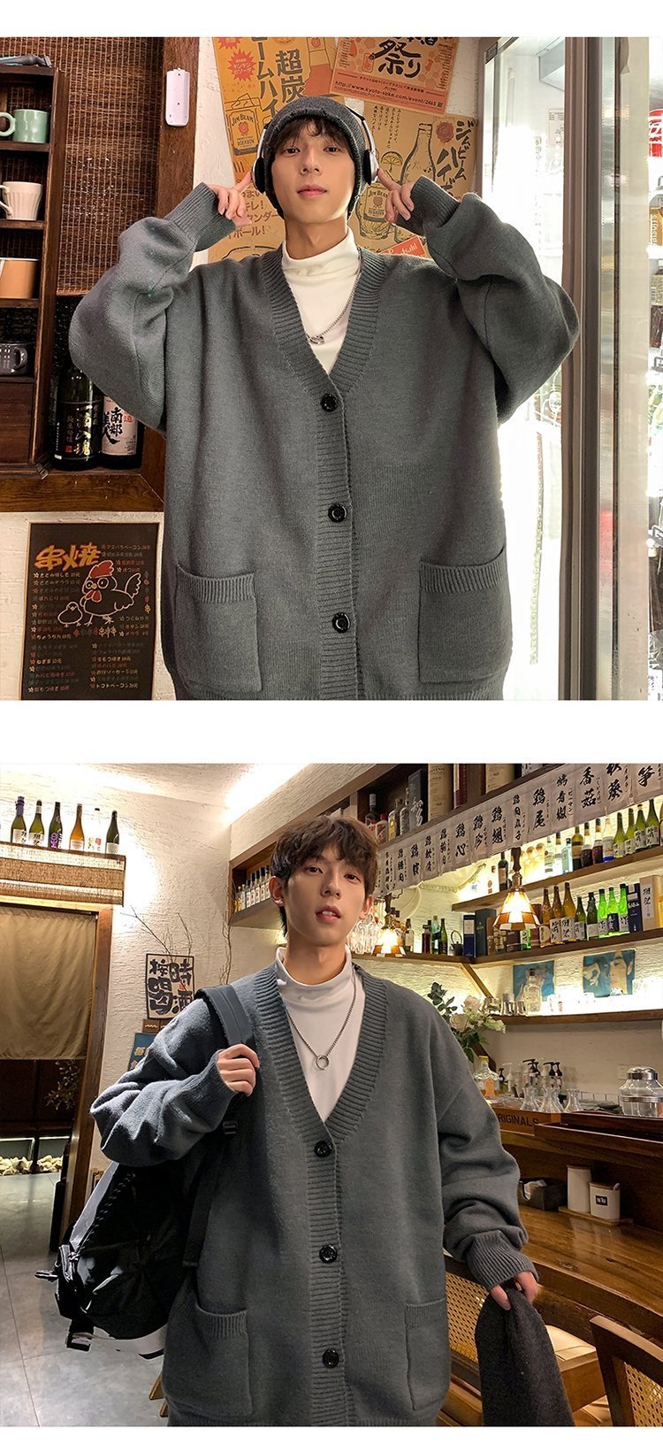 Мужской свитер V-образный вырез осенне-зимний японский ретро-ленивый вязаный свитер в стиле хип-хоп свободный наружный свитер оптом