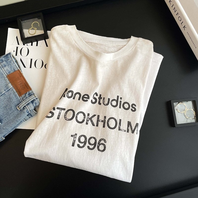 Футболка с длинным рукавом в стиле 2023SS с эффектом старения и градиентной печатью ACXD оптом