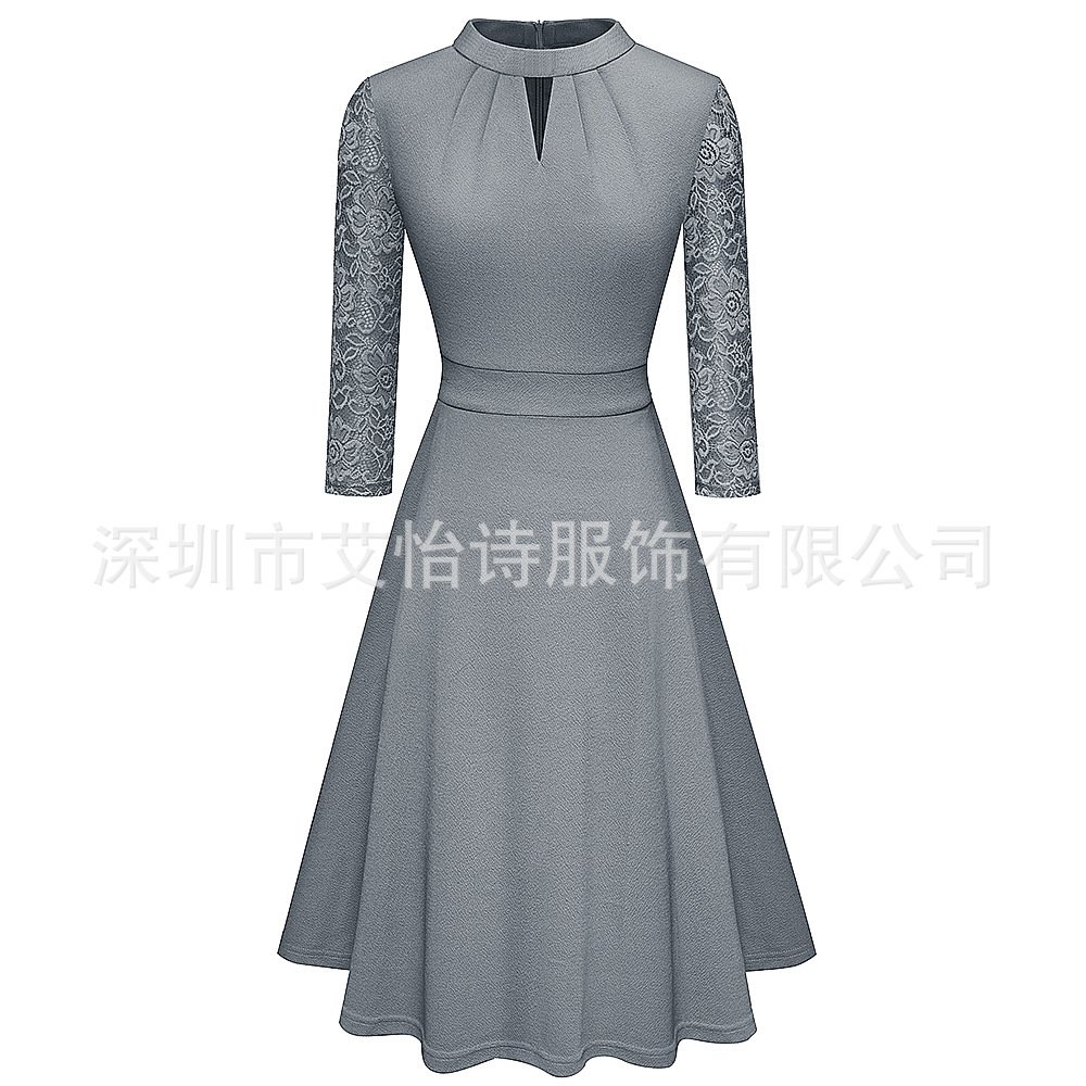 Платье с вырезом под горло и кружевной отделкой оптом из Китая