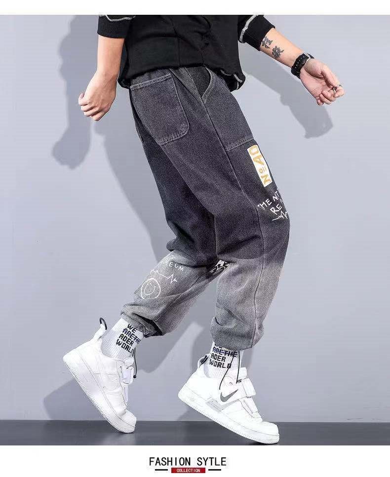 Новые мужские джинсы с принтом и поясом на резинке оптом из Китая