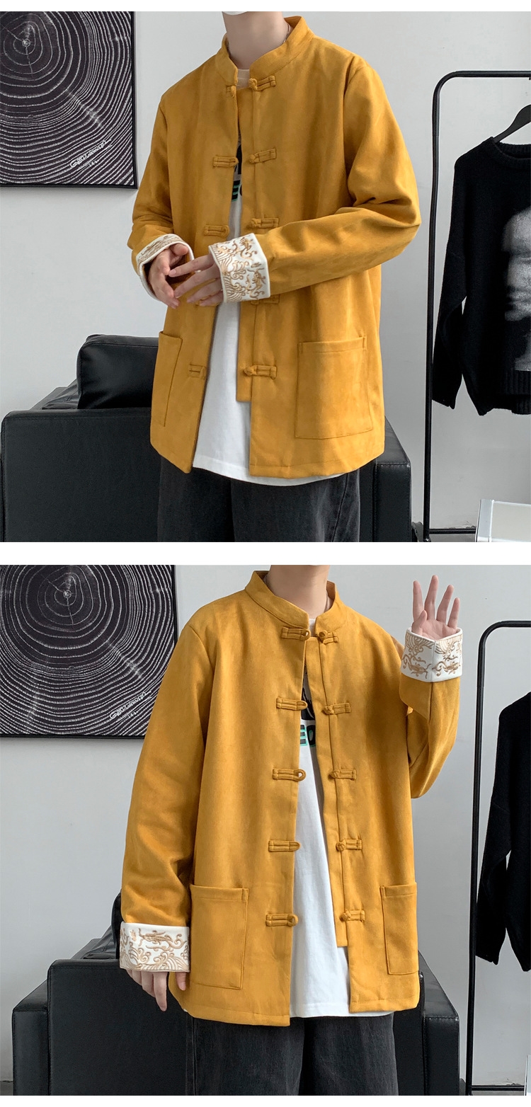 Китайский стиль мужская куртка с вышивкой оленьей замши оптом из Китая