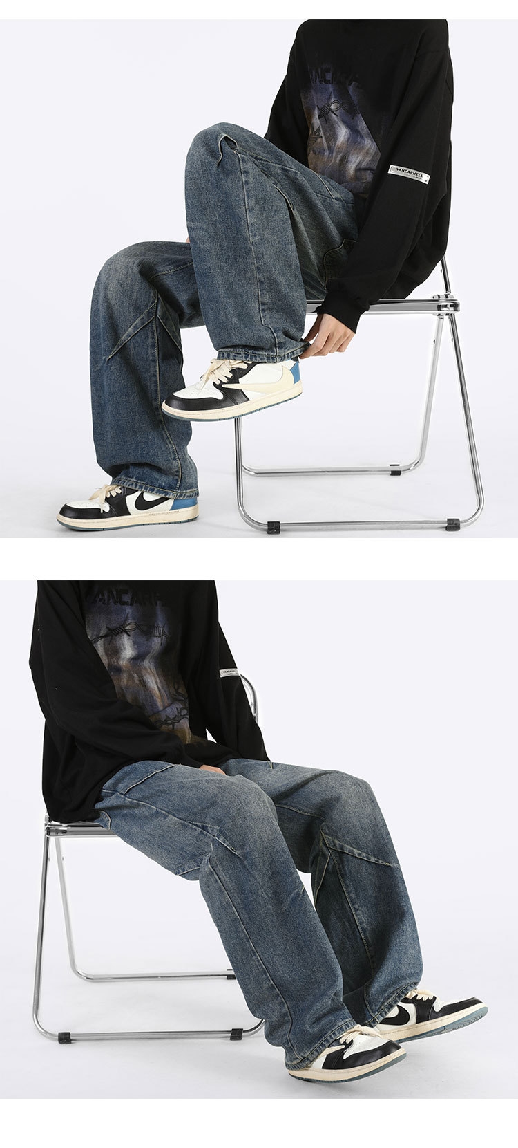 Джинсы мужские прямые свободные 2024 новые американские уличные мужские брюки весна осень оптом из Китая