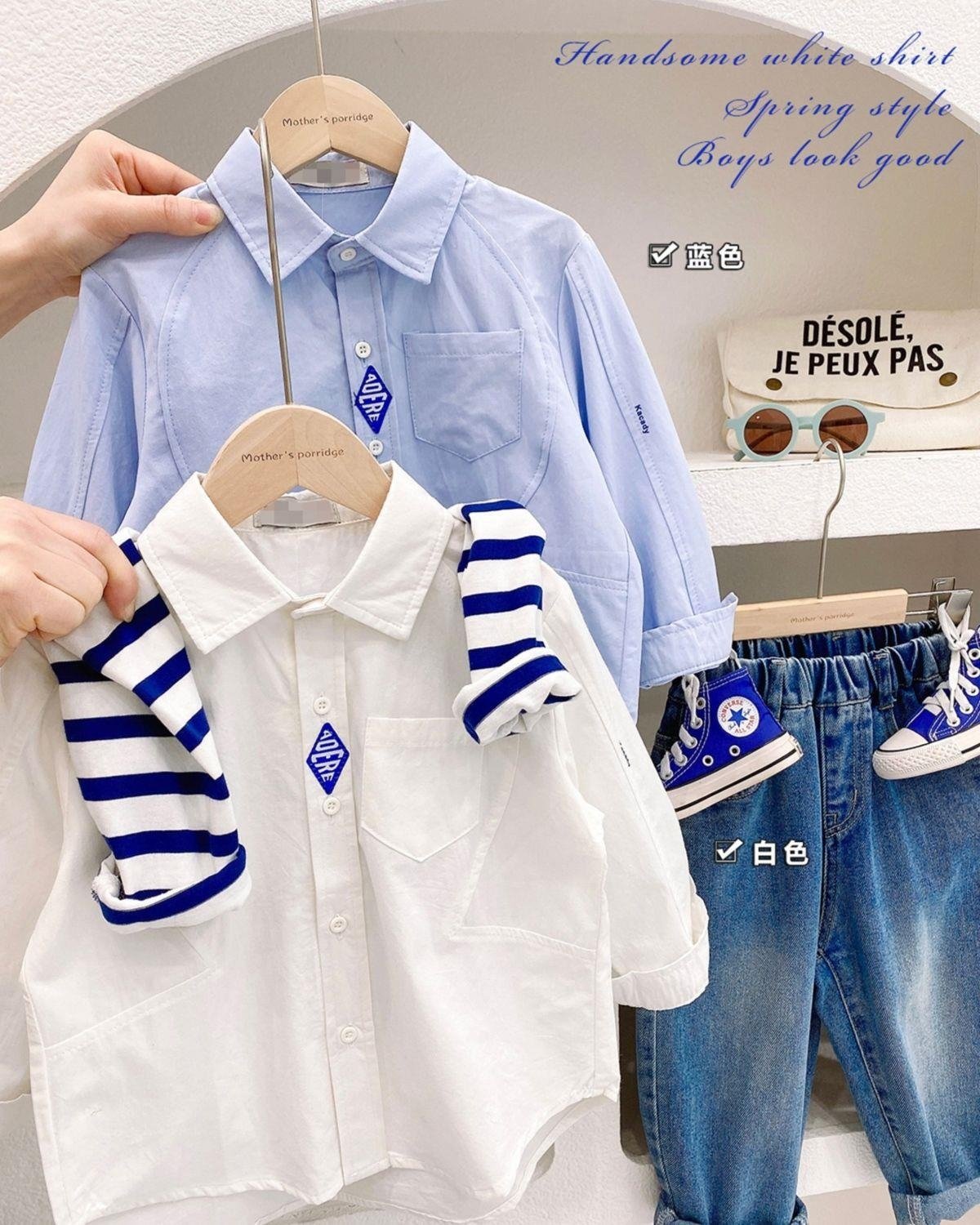 Мальчик-белая рубашка детская весна 2024 оптом из Китая