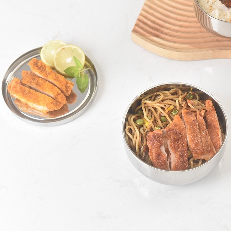 Детская круглая двухслойная нержавеющая стальная миска с крышкой оптом