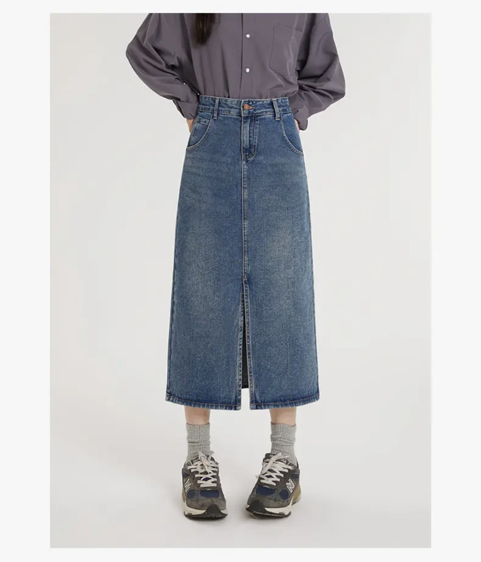 Джинсовая юбка с высокой талией и разрезом в стиле ретро оптом из Китая