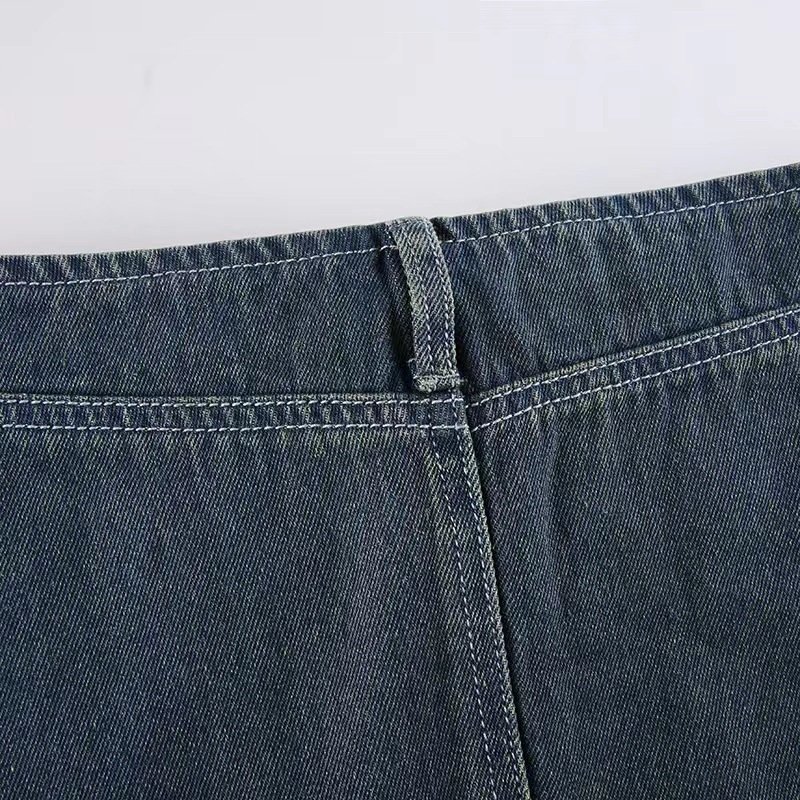 Джинсовая мини-юбка с крупной пряжкой и высокой посадкой оптом из Китая